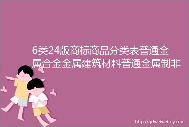 6类24版商标商品分类表普通金属合金金属建筑材料普通金属制非电气用缆线金属小五金具存储和运输用金属容器保险箱