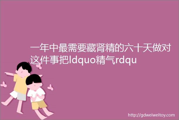 一年中最需要藏肾精的六十天做对这件事把ldquo精气rdquo填得满满的