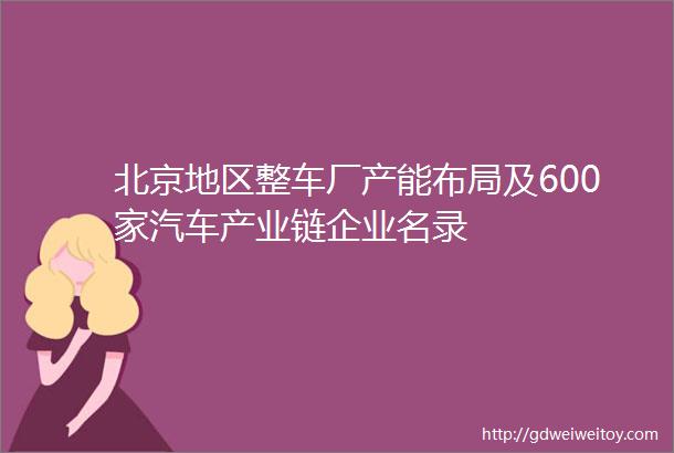 北京地区整车厂产能布局及600家汽车产业链企业名录