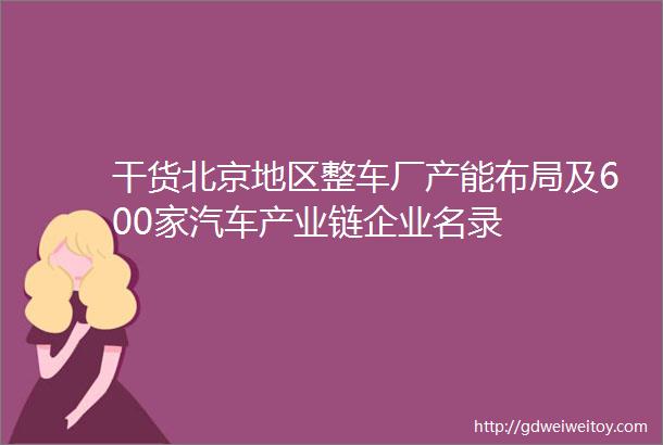 干货北京地区整车厂产能布局及600家汽车产业链企业名录