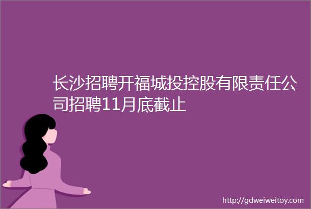 长沙招聘开福城投控股有限责任公司招聘11月底截止