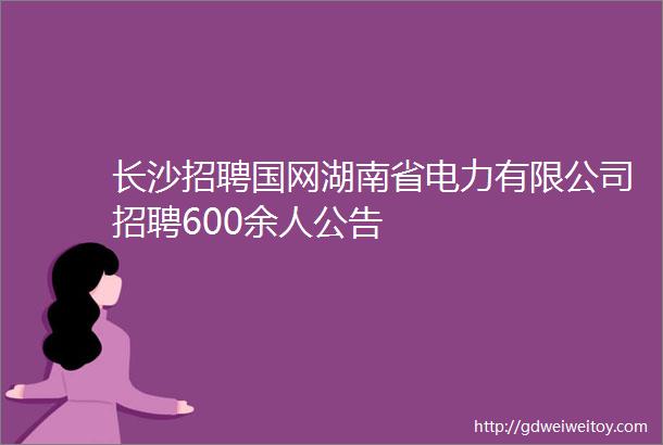 长沙招聘国网湖南省电力有限公司招聘600余人公告