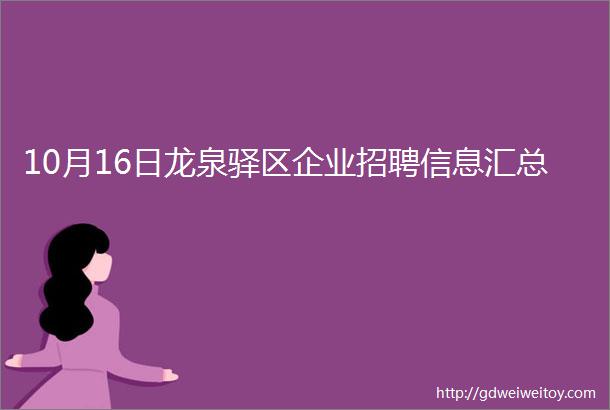 10月16日龙泉驿区企业招聘信息汇总