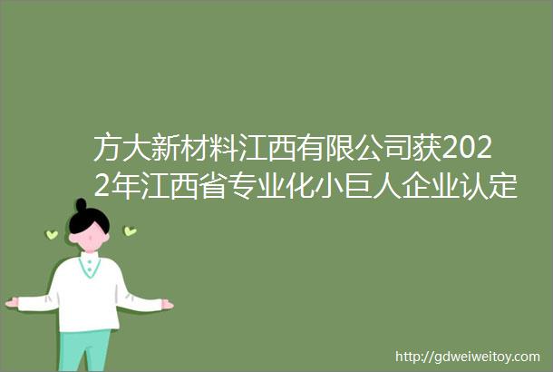 方大新材料江西有限公司获2022年江西省专业化小巨人企业认定